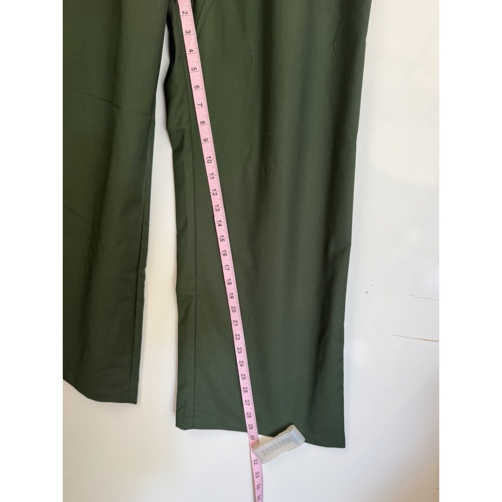 Women's Trendy Olive Wide Leg Trousers Minimalist Casual Tailored Pants L - Picture 7 of 8